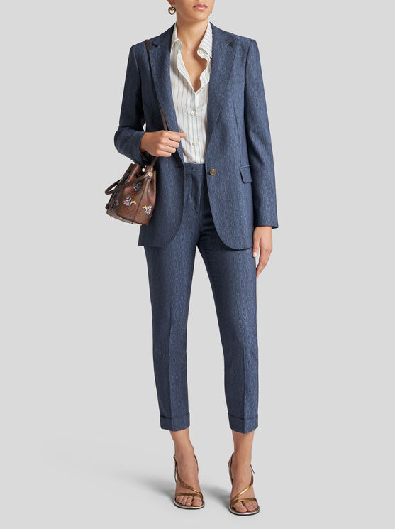 Etro Wool Jacket With Medallion Motif In Navy Blue