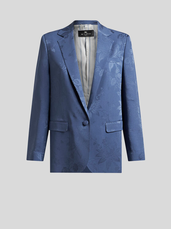 Shop Etro , Floral Jacquard Jacket, Woman, Navy Blue, Size 48 In Navyblau