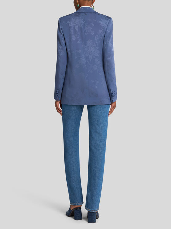 Shop Etro , Floral Jacquard Jacket, Woman, Navy Blue, Size 48 In Navyblau