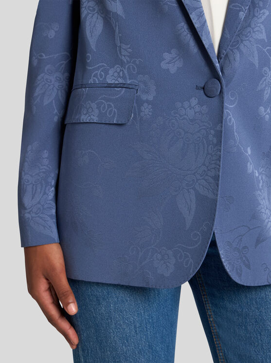 Shop Etro , Floral Jacquard Jacket, Woman, Navy Blue, Size 48 In Navyblau