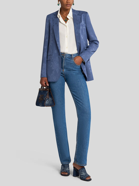 Shop Etro , Floral Jacquard Jacket, Woman, Navy Blue, Size 48 In Navyblau