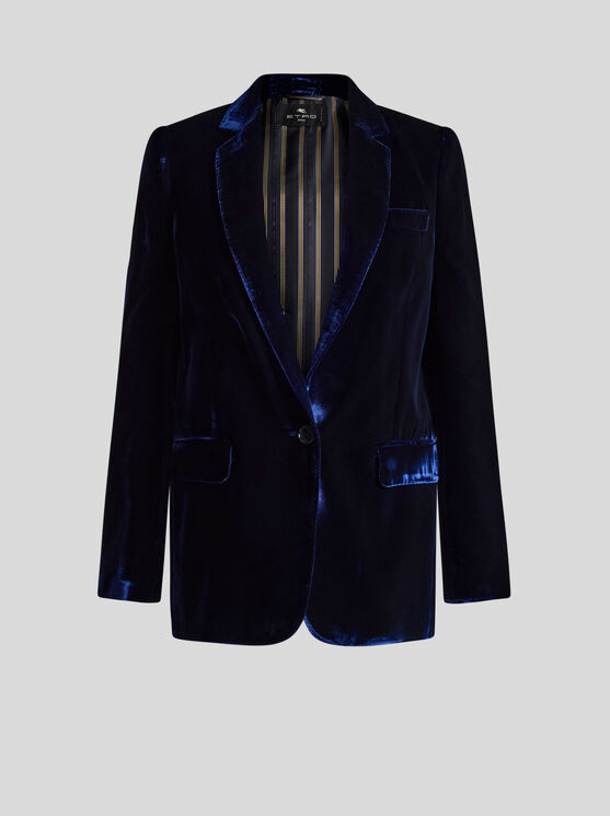 Etro , Single-breasted Velvet Jacket, Woman, Blue, Size 48