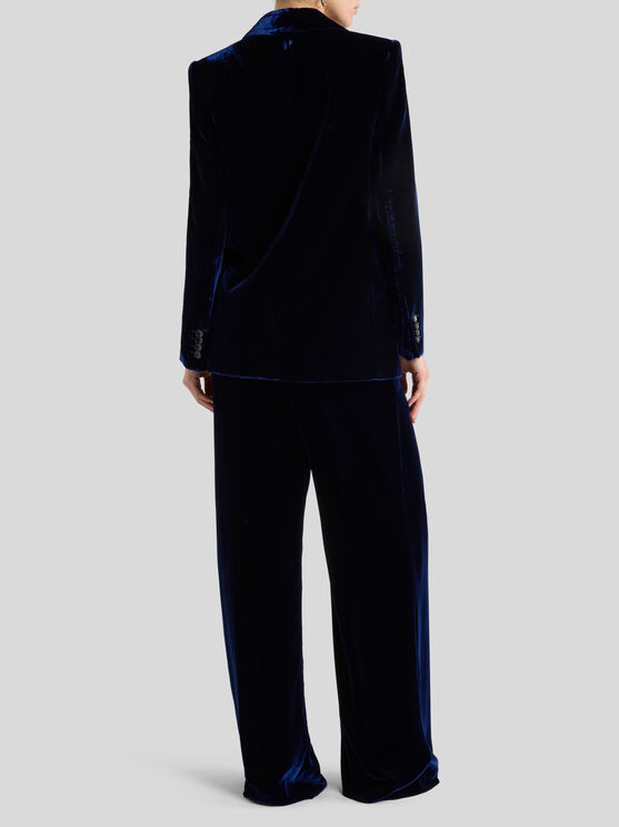 Etro , Single-breasted Velvet Jacket, Woman, Blue, Size 48 In Blue