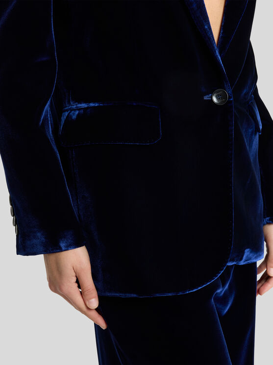 Etro , Single-breasted Velvet Jacket, Woman, Blue, Size 48 In Blue