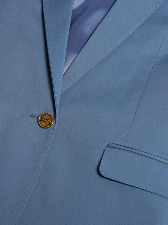 Shop Etro Gabardine Jacket With Pegaso Button In Light Blue