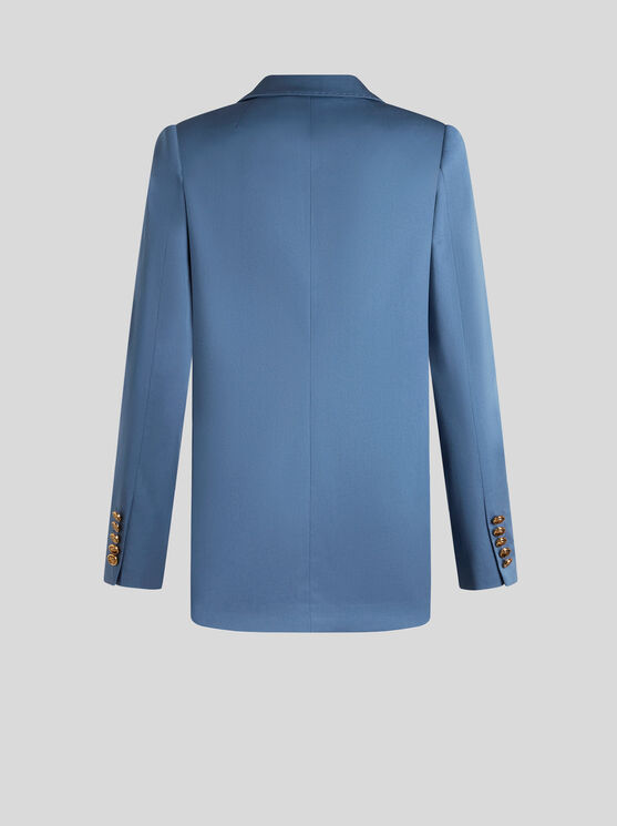 Shop Etro Gabardine Jacket With Pegaso Button In Light Blue