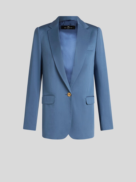 Shop Etro Gabardine Jacket With Pegaso Button In Light Blue