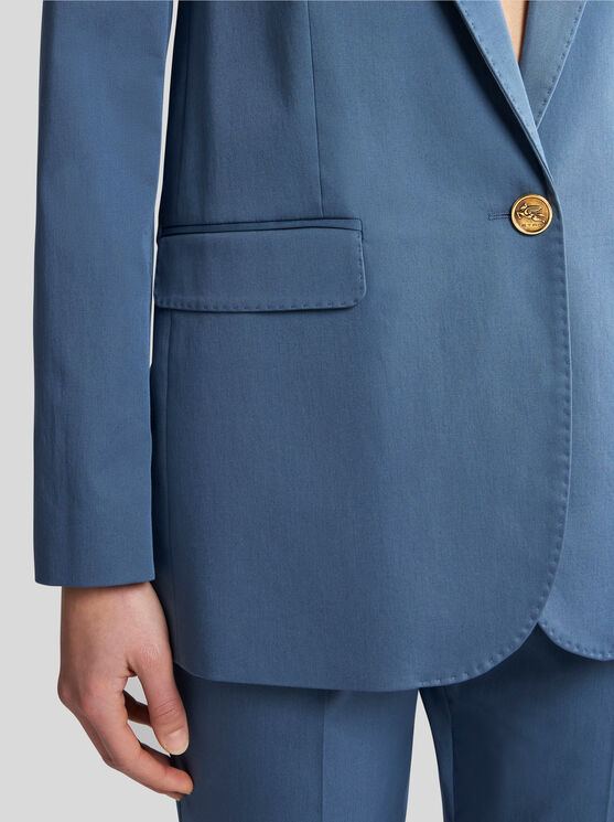 Shop Etro Gabardine Jacket With Pegaso Button In Light Blue