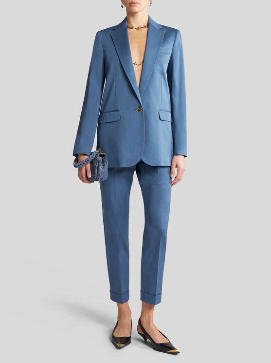 Shop Etro Gabardine Jacket With Pegaso Button In Light Blue