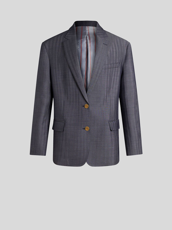 Shop Etro Oversized Jacket With Pegaso Buttons In Navy Blue