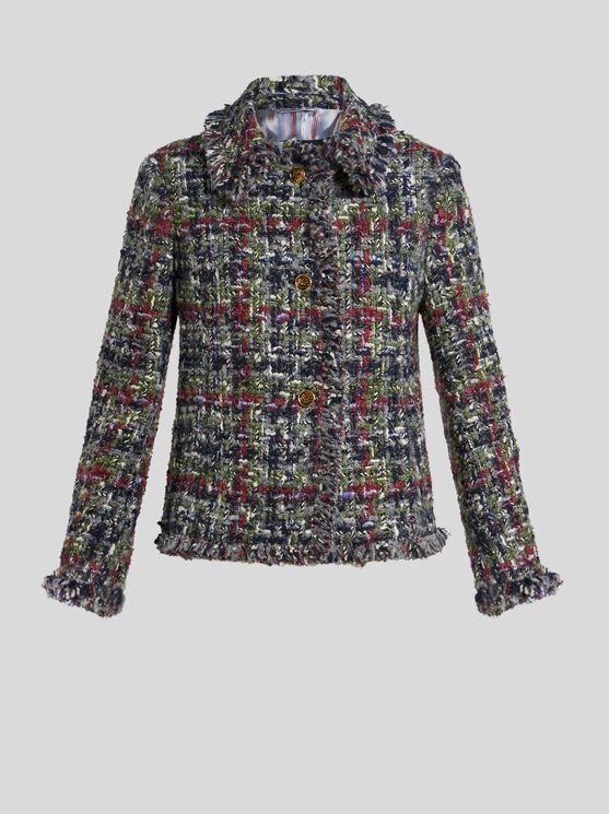 Shop Etro Bouclé Jacket With Pegaso Buttons In Multicolour