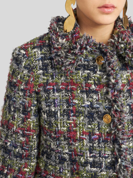 Shop Etro Bouclé Jacket With Pegaso Buttons In Multicolour