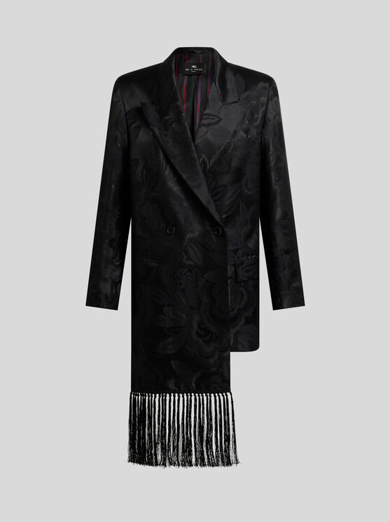 Shop Etro Jacquard-jacke Mit Fransen In Schwarz