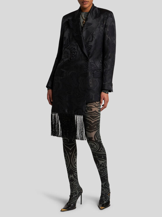 Shop Etro Jacquard-jacke Mit Fransen In Schwarz