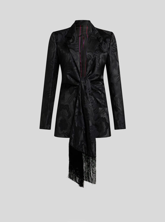 Shop Etro Jacquard Jacket With Scarf In Black