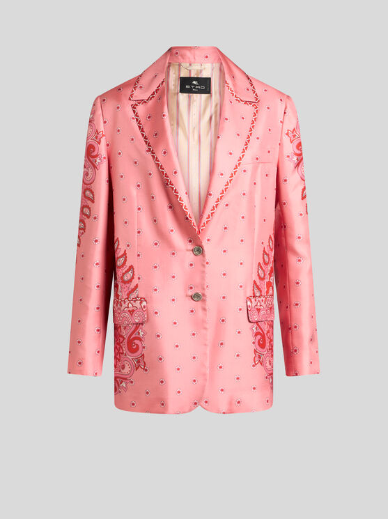 Etro , Silk Twill Jacket With Pegaso Buttons, Woman, Pink, Size 48 In Rosa