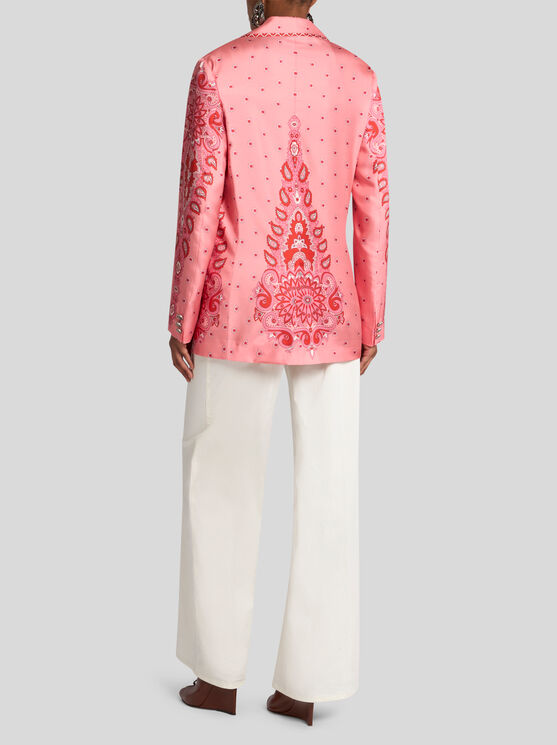Etro , Silk Twill Jacket With Pegaso Buttons, Woman, Pink, Size 48 In Rosa
