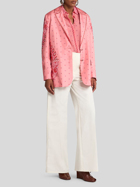 Etro , Silk Twill Jacket With Pegaso Buttons, Woman, Pink, Size 48 In Rosa