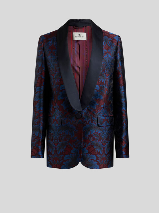 Etro Single-breasted Silk Jacquard Blazer In Burgundy