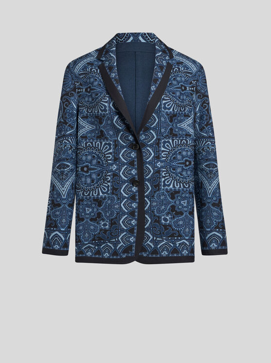 Etro , Reversible Jacket With Silk Scarf Motif, Woman, Navy Blue, Size 48 In Navyblau