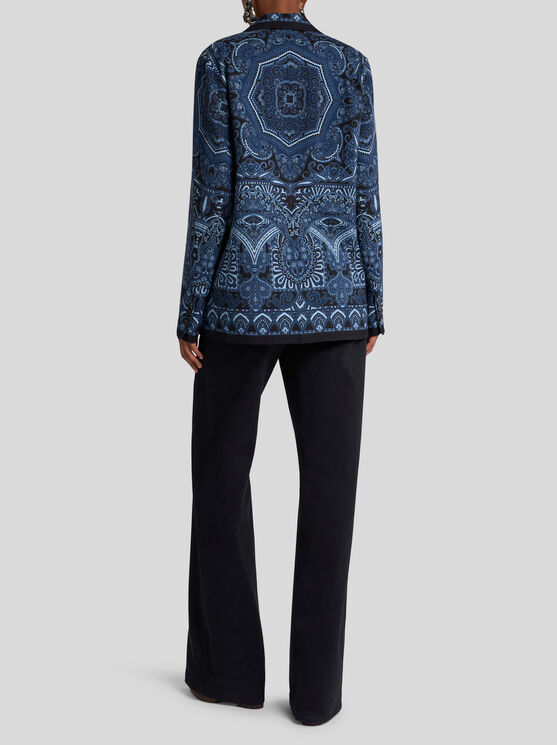 Etro , Reversible Jacket With Silk Scarf Motif, Woman, Navy Blue, Size 48 In Navyblau