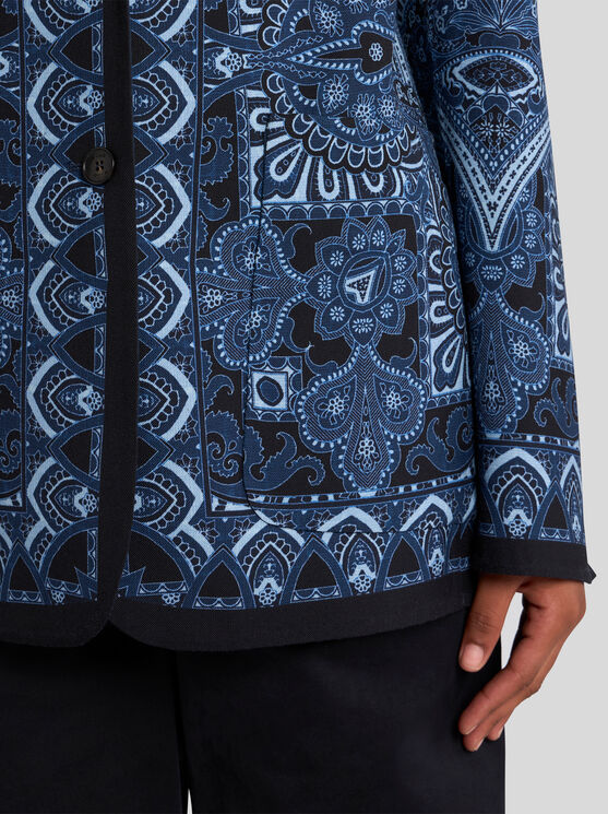 Etro , Reversible Jacket With Silk Scarf Motif, Woman, Navy Blue, Size 48 In Navyblau