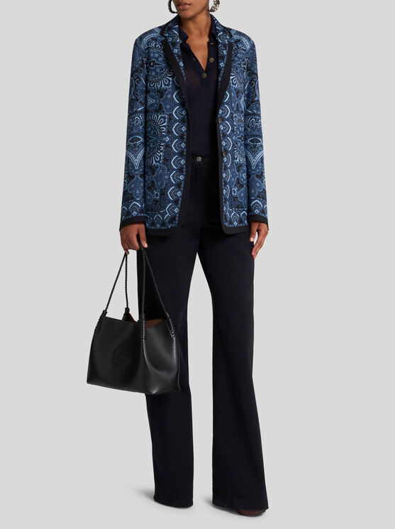 Etro , Reversible Jacket With Silk Scarf Motif, Woman, Navy Blue, Size 48 In Navyblau