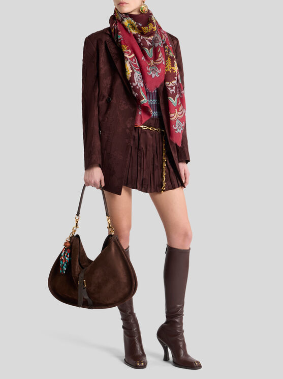 Etro , Double-breasted Wool-blend Bark-effect Jacket, Woman, Burgundy, Size 40 In Gold