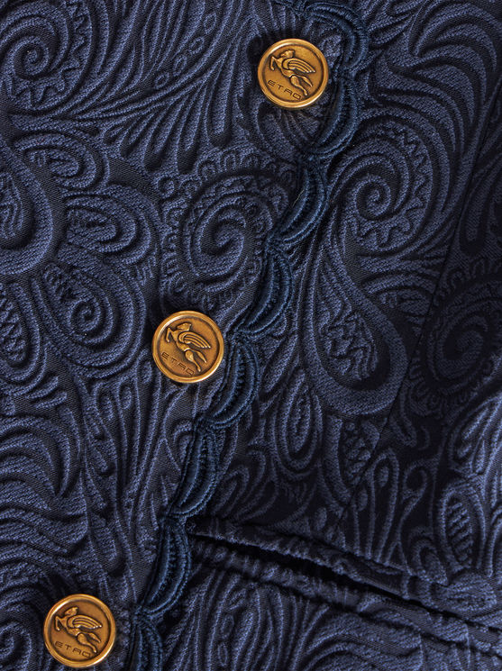 Shop Etro Long Paisley Jacquard Waistcoat In Navy Blue