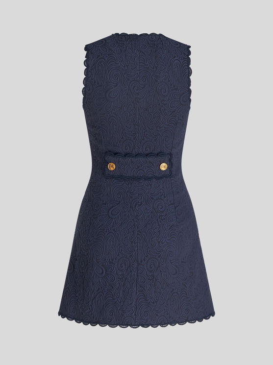 Shop Etro Long Paisley Jacquard Waistcoat In Navy Blue