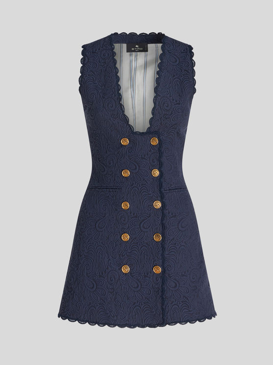 Shop Etro Long Paisley Jacquard Waistcoat In Navy Blue