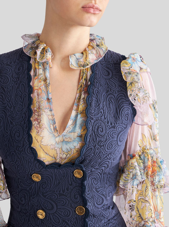 Shop Etro Long Paisley Jacquard Waistcoat In Navy Blue