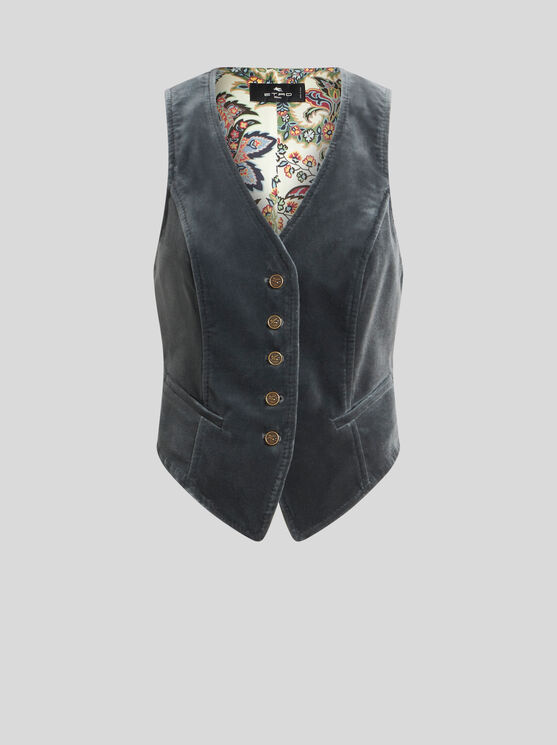 Shop Etro Velvet Waistcoat In Navy Blue