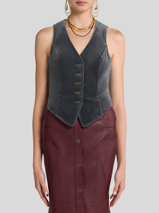 Shop Etro Velvet Waistcoat In Navy Blue