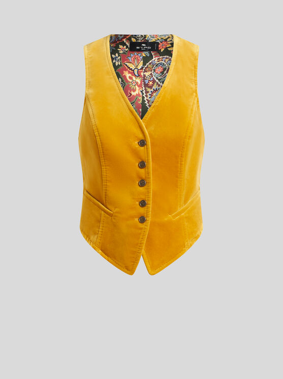 Shop Etro Velvet Waistcoat In Orange