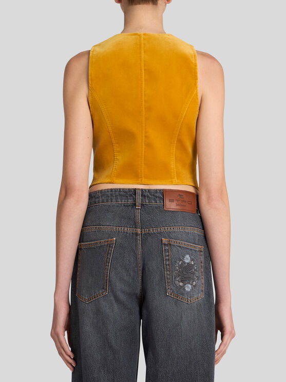 Shop Etro Velvet Waistcoat In Orange