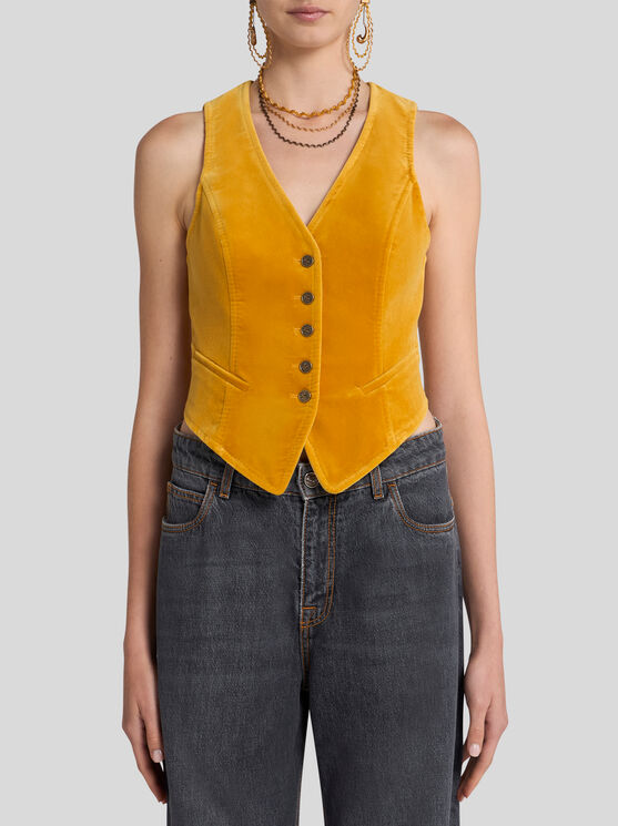 Shop Etro Velvet Waistcoat In Orange