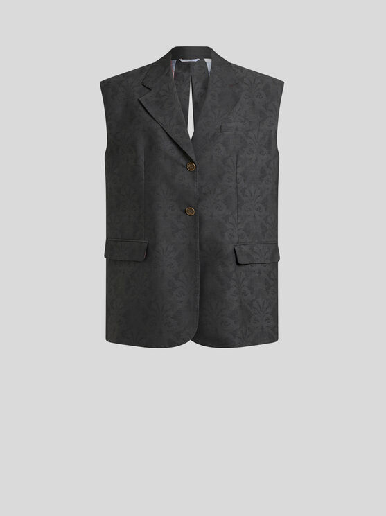 Shop Etro Wool Jacquard Vest In Grey