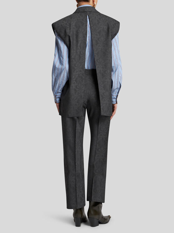 Shop Etro Wool Jacquard Vest In Grey