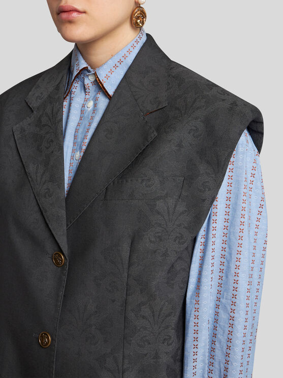 Shop Etro Wool Jacquard Vest In Grey