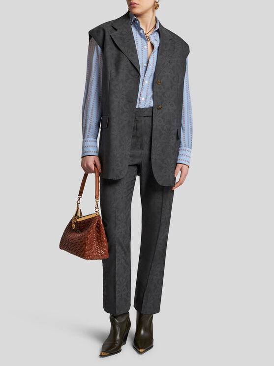 Shop Etro Wool Jacquard Vest In Grey