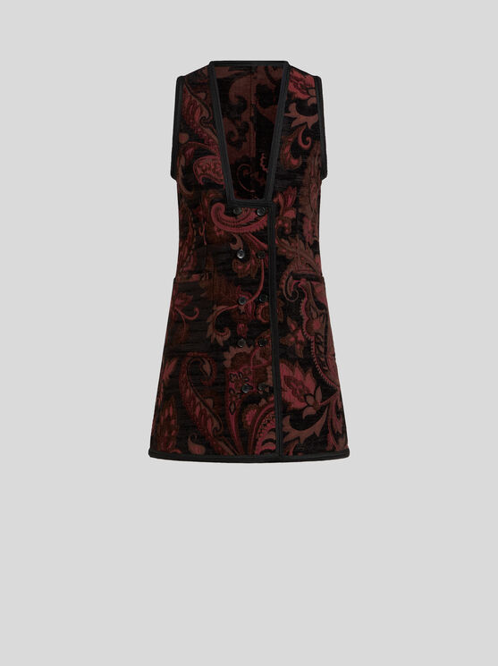 Etro , Reversible Jacquard Waistcoat, Woman, Black, Size 48 In Black