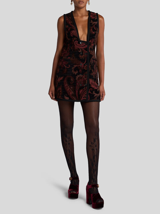 Etro , Reversible Jacquard Waistcoat, Woman, Black, Size 48 In Black