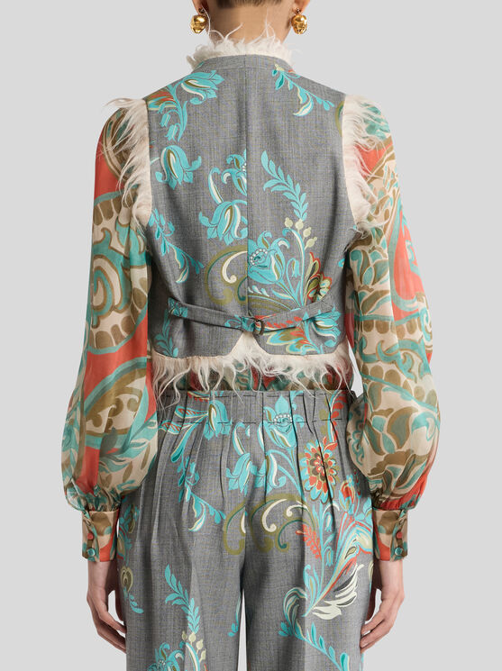 Etro , Cropped Weste Aus Einer Wollmischung Mit Narzissen-print, Damen, Grau, Grösse 40 In Purple
