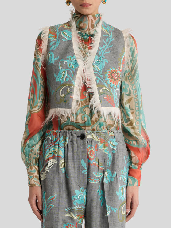 Etro , Cropped Weste Aus Einer Wollmischung Mit Narzissen-print, Damen, Grau, Grösse 40 In Purple