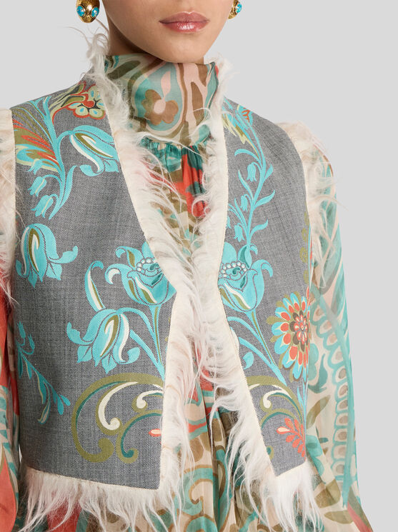 Etro , Cropped Weste Aus Einer Wollmischung Mit Narzissen-print, Damen, Grau, Grösse 40 In Purple