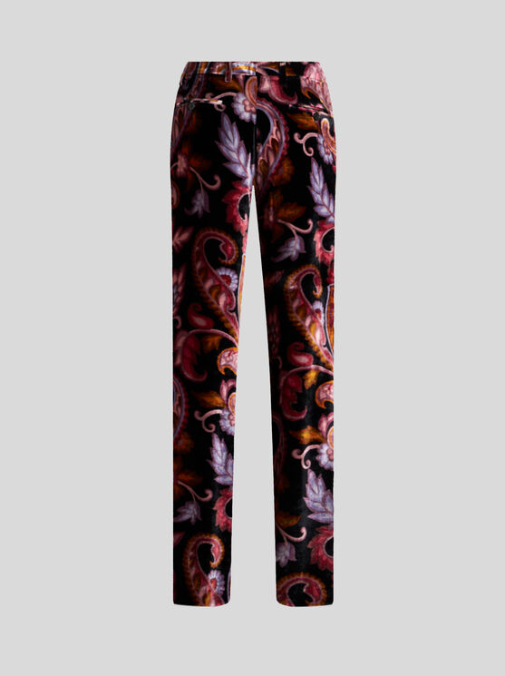 Etro Paisley Print Velvet Pants In Schwarz
