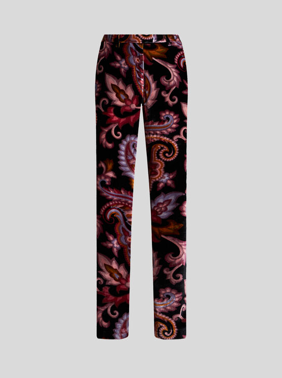 Etro Paisley Print Velvet Pants In Schwarz