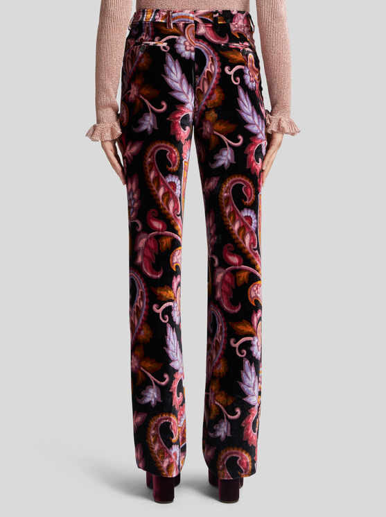 Etro Paisley Print Velvet Pants In Schwarz