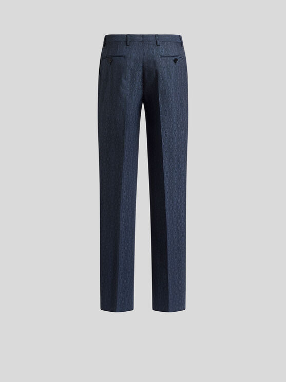 Etro , Wool Jacquard Trousers, Woman, Navy Blue, Size 40 In Navy Blue